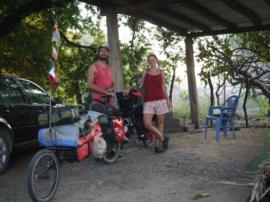 Cecilia and Diego in Zanatepec. An awesome French couple cycling south from Canada on a tandem recumbent.