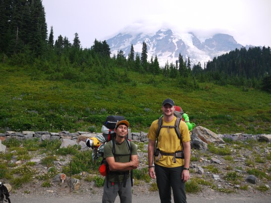 Beginning the hike in Paradise with Rainier in the background