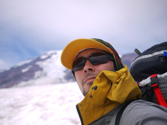 Me, being a dork, on the hike up the snowfield.
