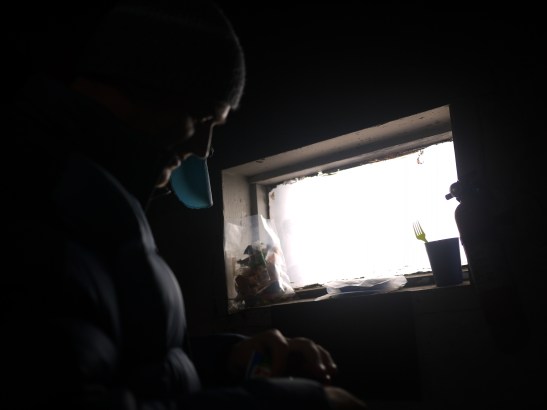 Zach doing his  thing in the hut.