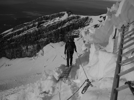 Zach bravely crossing the ladder bridge.